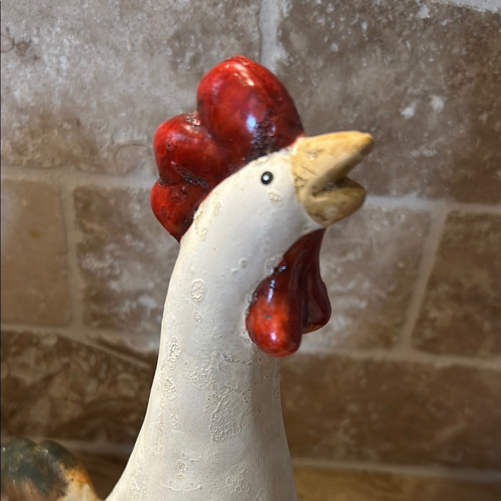 Rustic Ceramic Rooster Figurines Set - Picture 2 of 4